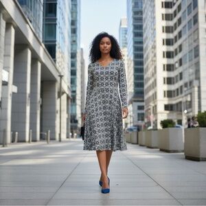 Elegant Long Sleeve Patterned Dress